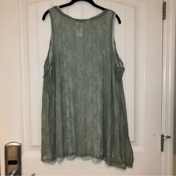 LOGO By Lori Goldstein Green Floral Laced Sleeveless Blouse Size 2X - Picture 4 of 10